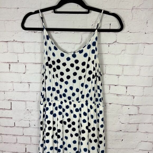 Old Navy Dress Womens Large L Maxi Polka Dot Elastic Waist Sundress Blue White - Picture 3 of 10